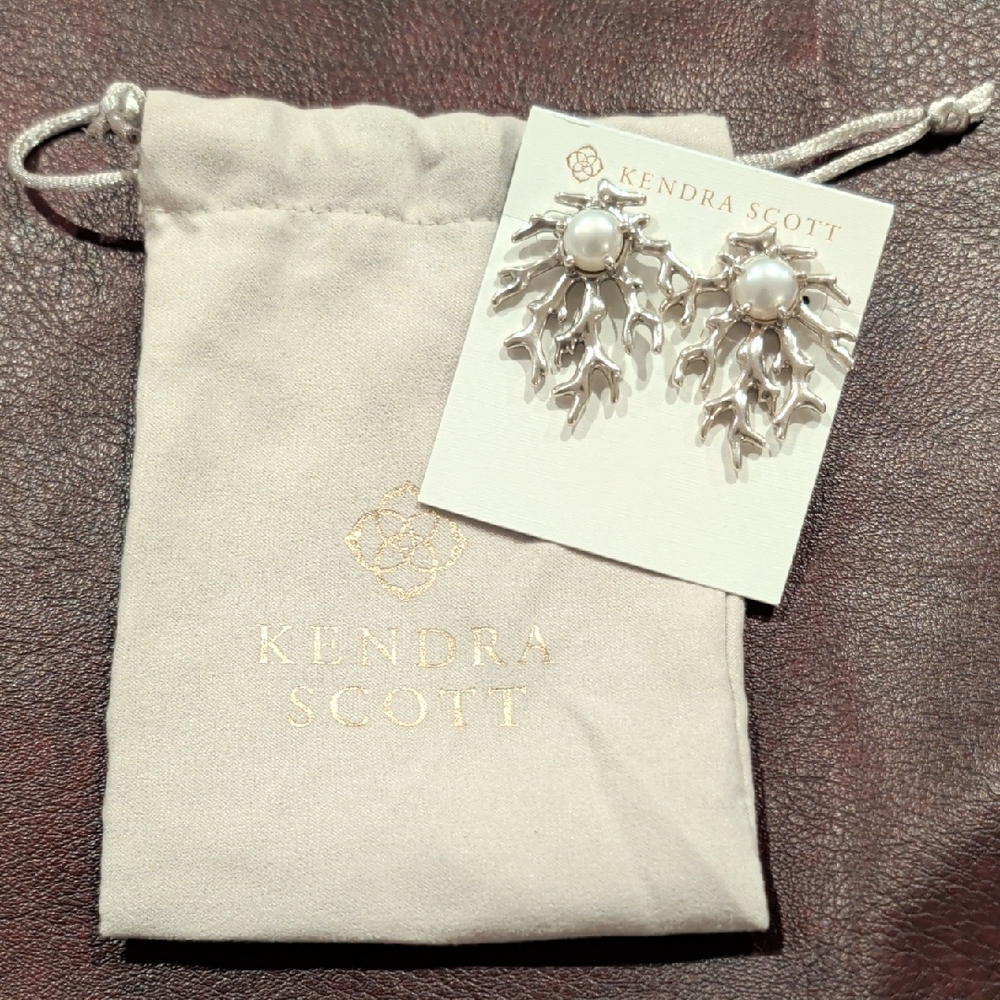 Kendra Scott Silver Pearl Coral Branch Statement Earrings